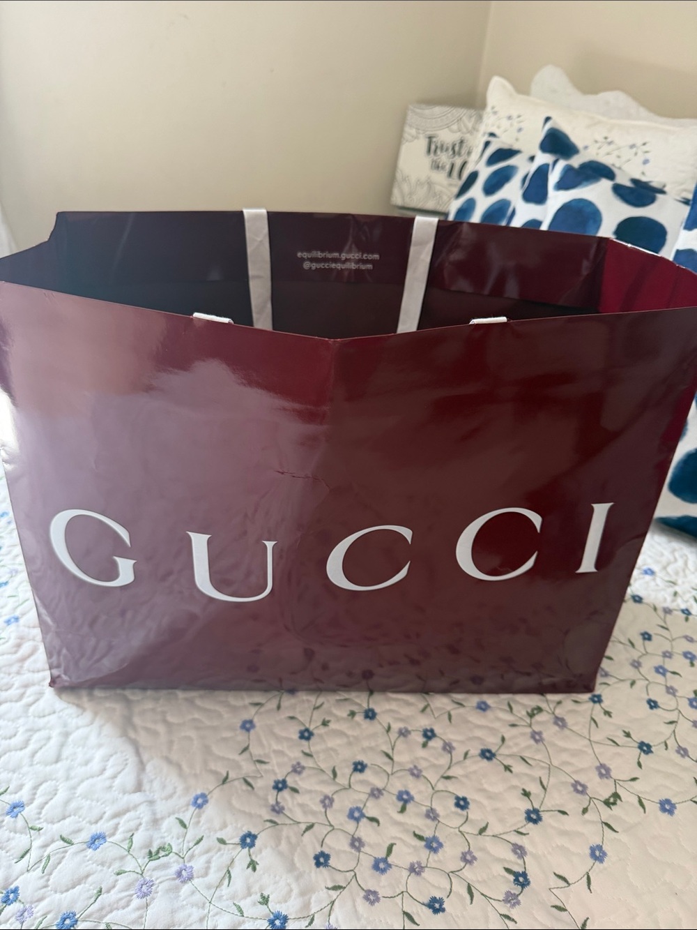 Gucci Burgundy Shopper Tote with White Logo